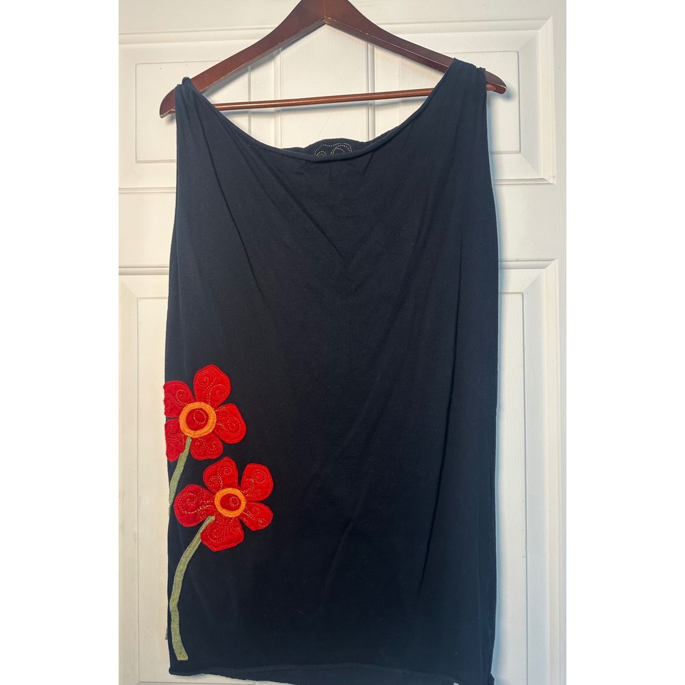 American Apparel Black‎ Floral Applique Tank Top Burdyflyaway Large
